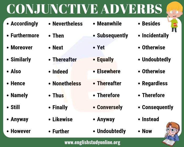 Which sentences use conjunctive adverbs check all that apply