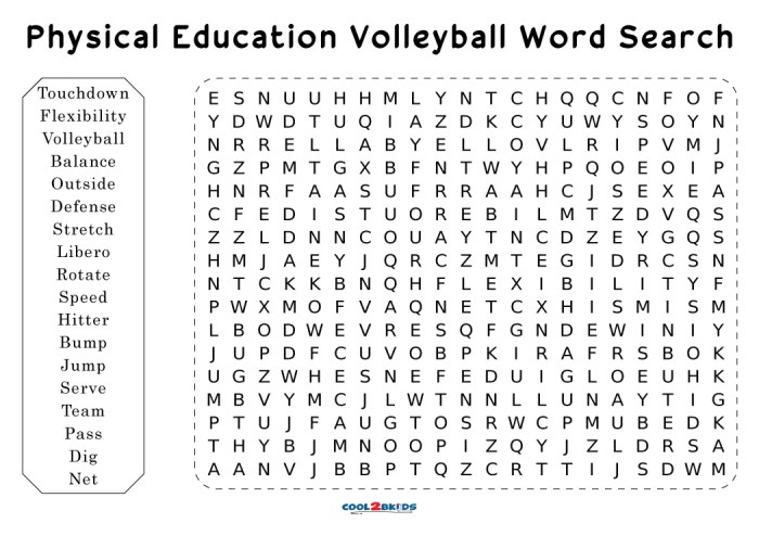 Physical education 1 word search volleyball answer key